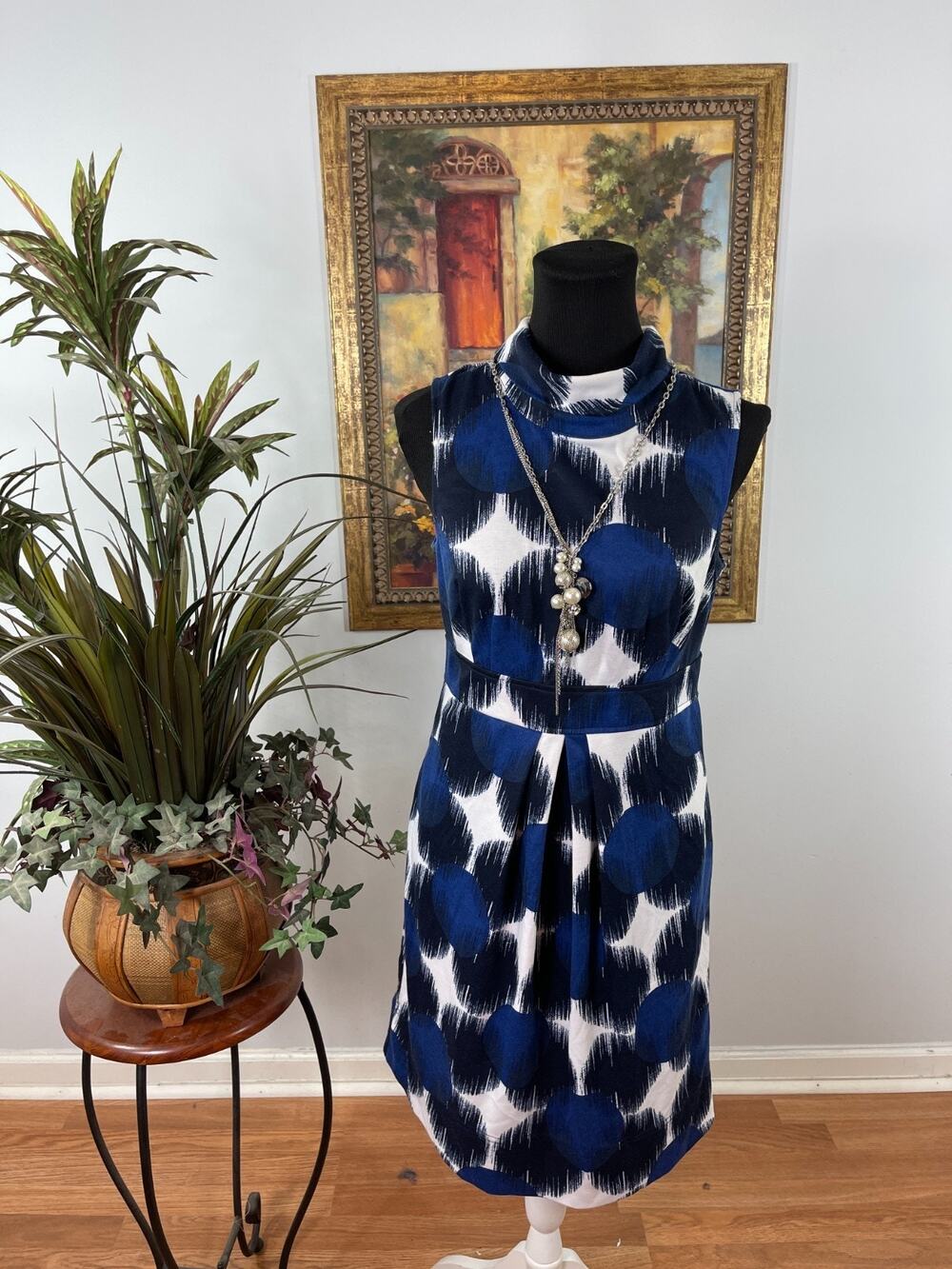 AGB Dress Sheath Dress Women's Size‎ 6 Blue White Abstract Ikat Dot Academic